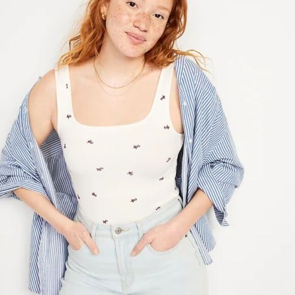 Old navy plus xxl size Ultra-Crop Rib-Knit Top White Floral Tank Top Womens plus - Picture 4 of 17